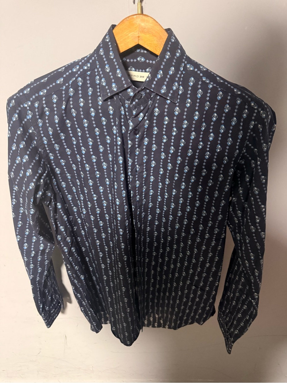 Etro Navy Shirt with Light Blue Pattern